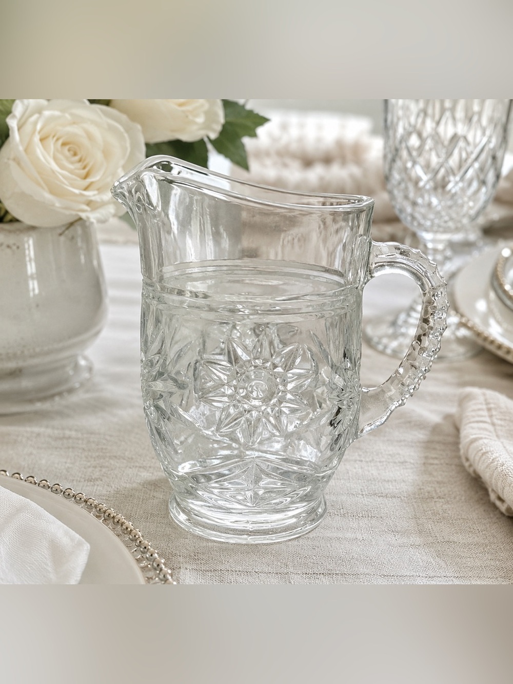 VINTAGE Star of David Small Glass Pitcher with Handle and Spout - Picture 2 of 5